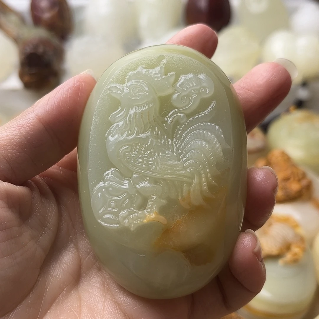 石材方解石手把摆件不退换鸡