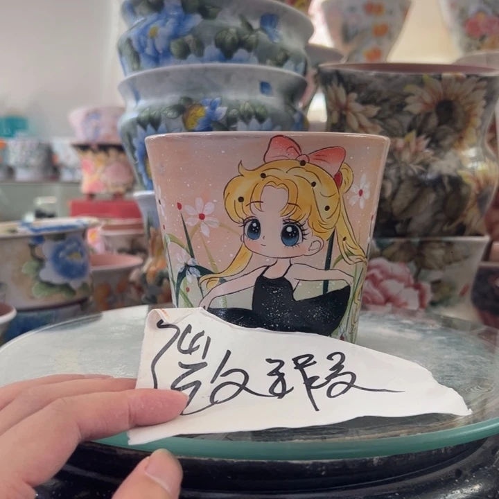 景德镇手绘花盆满38包邮偏远地区除外