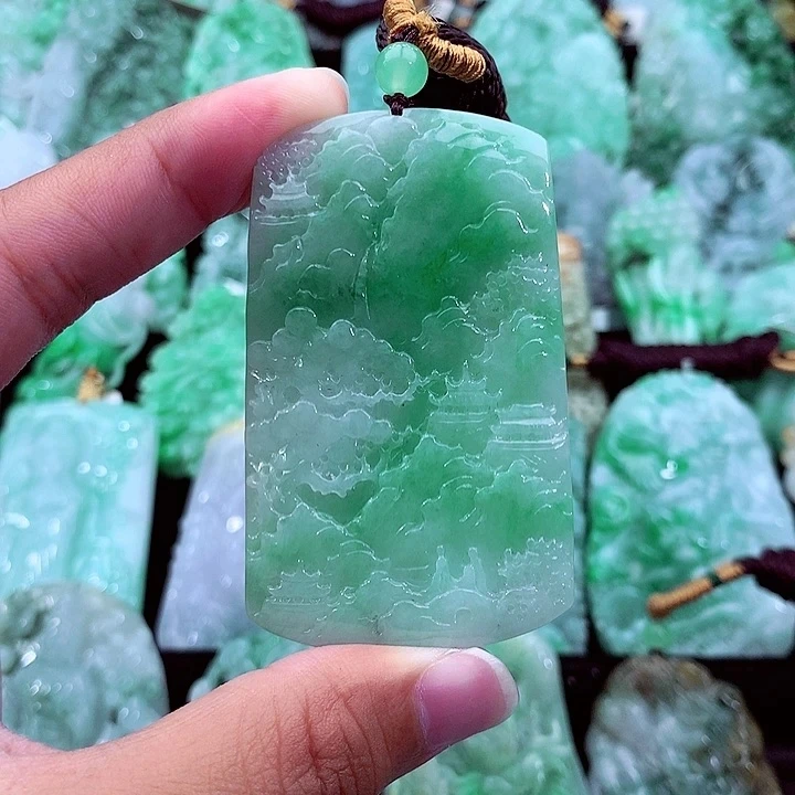 天然A货翡翠山水牌