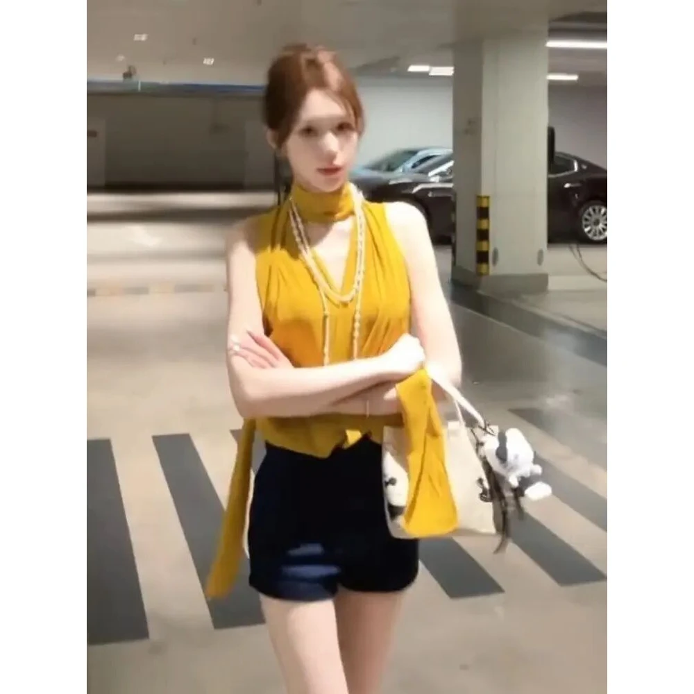 财阀千金女装上衣夏季轻奢高级感超好看独特漂亮气质百搭黄色衬衫