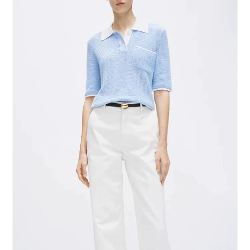 66【优雅重现】钩针风镂空纯棉短袖Polo衫TT05