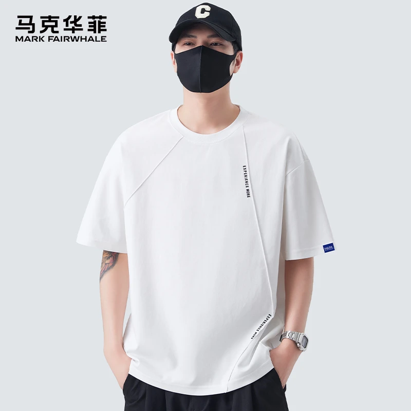 圆领短袖夏季男款拼色破缝T恤打底衫半袖休闲老钱风