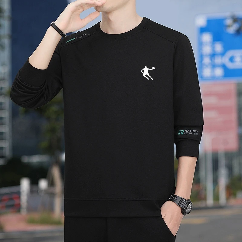 领跑乔I丹春秋男士冬季加绒加厚长袖圆领运动卫衣套头上衣打底衫