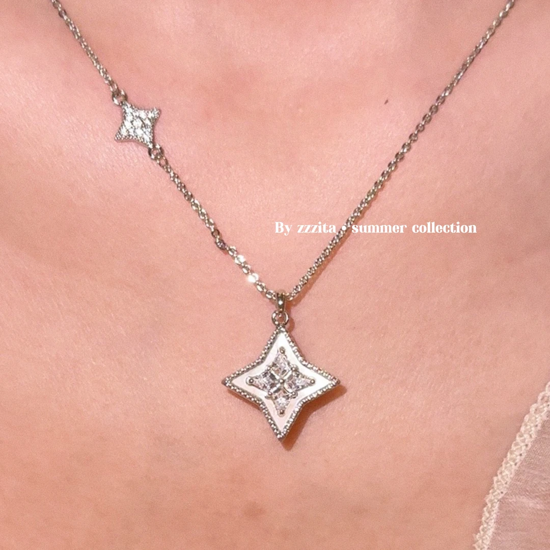合金合成锆石项链 Song of freedom·自由的心～百搭闪钻四芒星项链