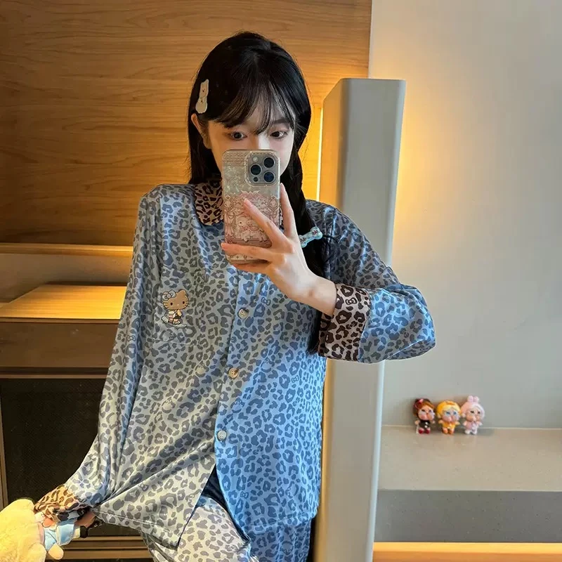 【豹纹小猫】秋季高级感甜美可爱豹纹睡衣女长袖家居服卡通可外穿