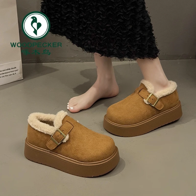 啄木鸟厚底雪地靴女加绒保暖毛毛鞋勃肯鞋女2025新款冬季博肯棉鞋