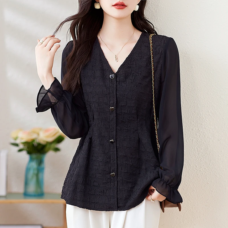 大码女装2025春季新款法式做旧遮肉衬衫女胖mm时尚显瘦遮肚上衣