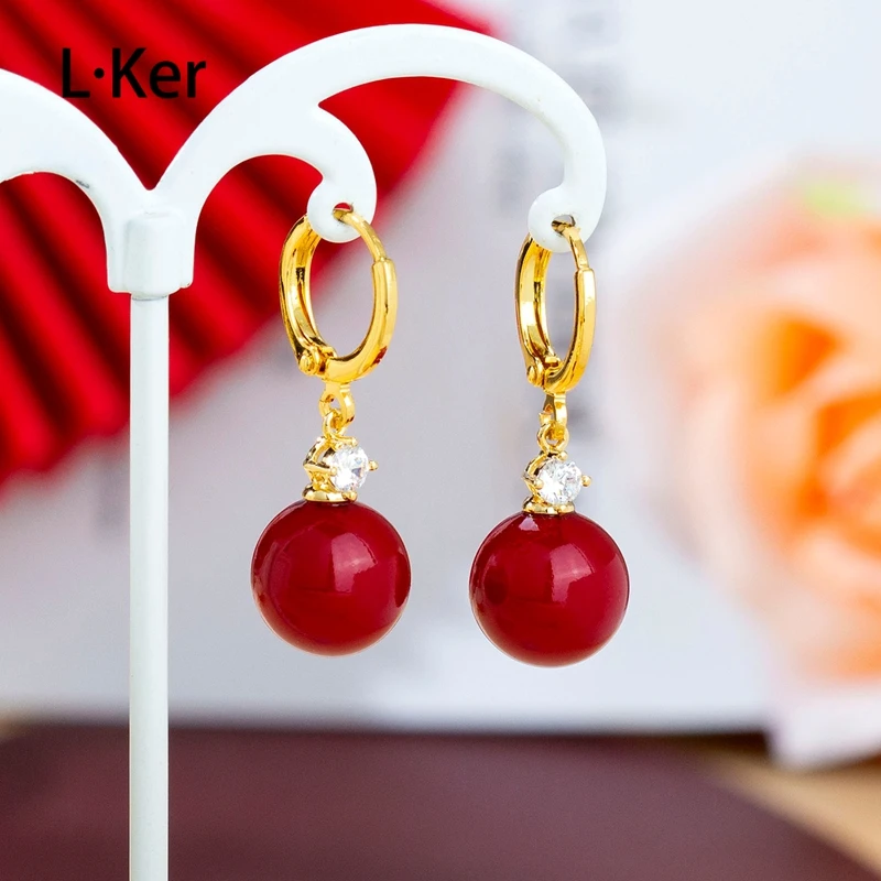 铜合金耳饰 2025新年红色珠珠百搭耳扣喜庆时尚女士优雅耳环1374