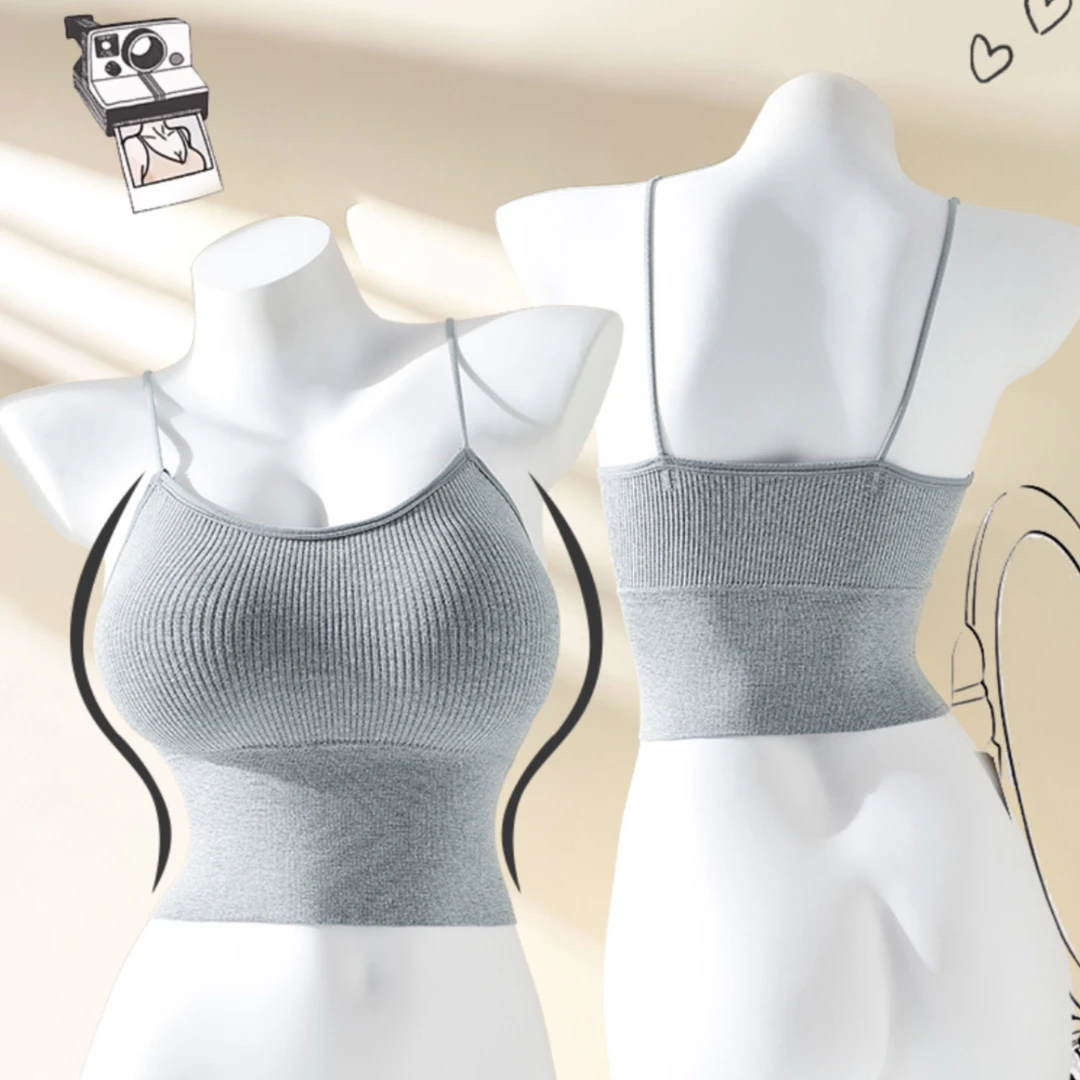 欧若风韩版外扩加厚可拆卸胸垫纯欲风吊带背心百搭紧身打底衫内衣