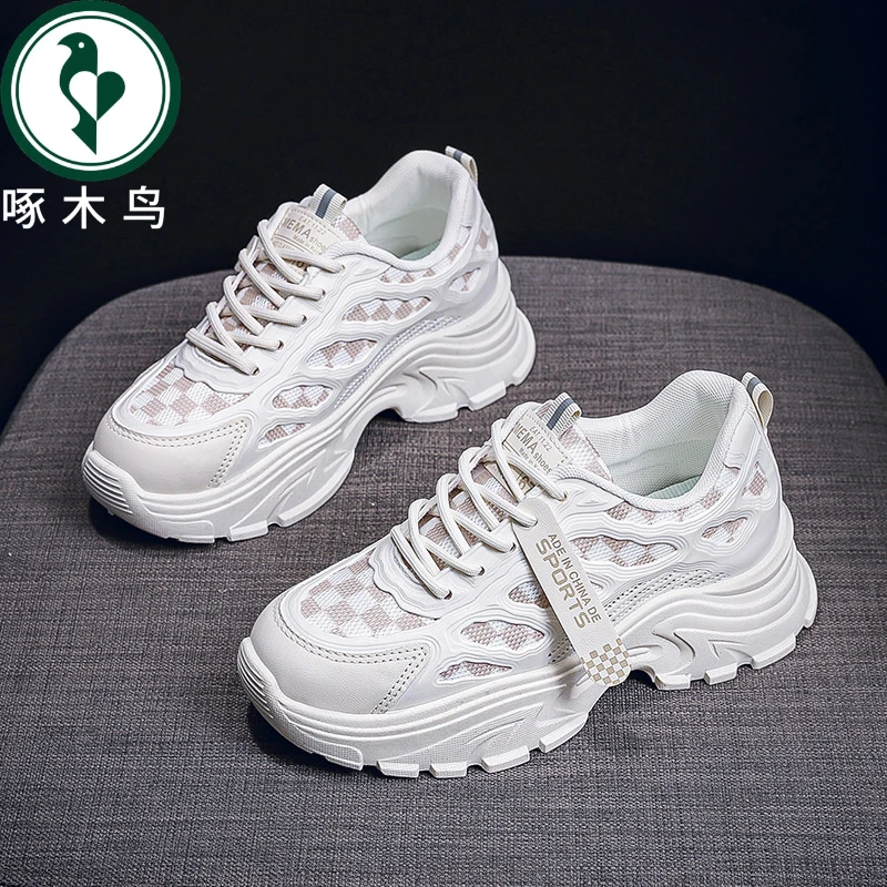 【正品】啄木鸟韩版新款老爹鞋女2025春季学生运动跑步鞋透气休闲鞋