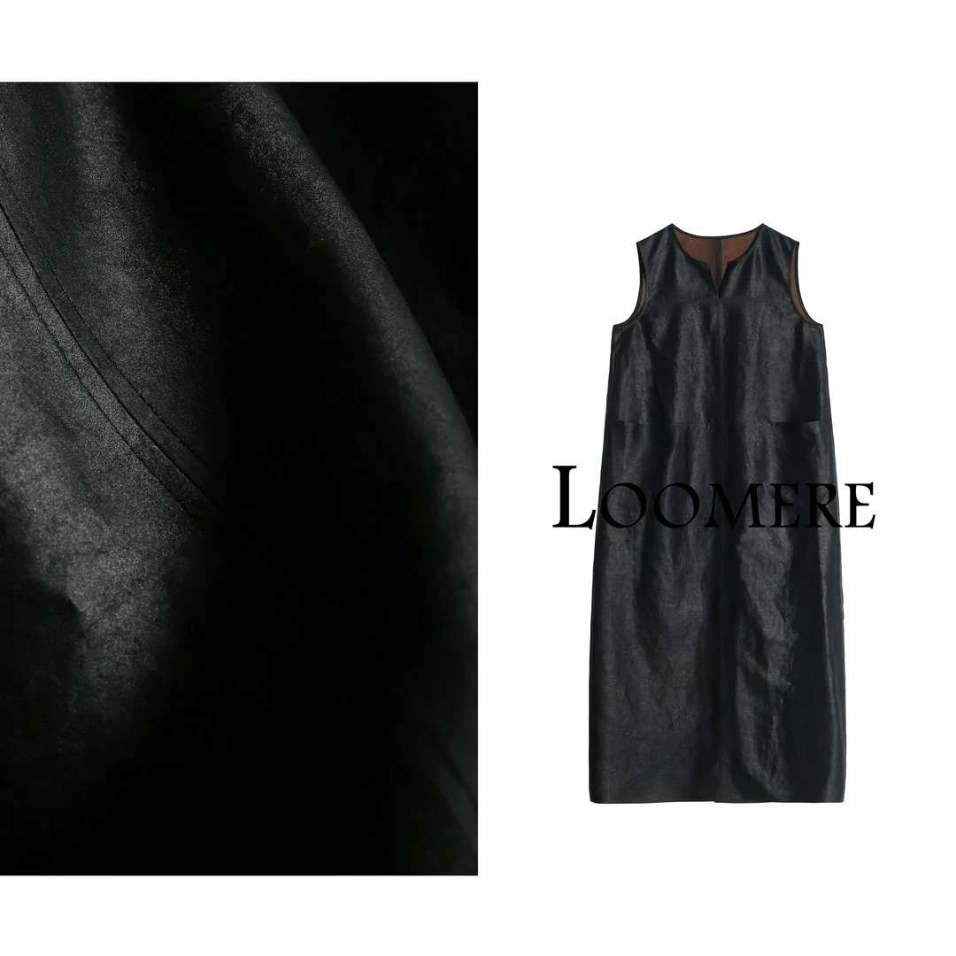 【青黛】100%桑蚕丝时髦感极简风茧型香云纱小黑裙 25QY706