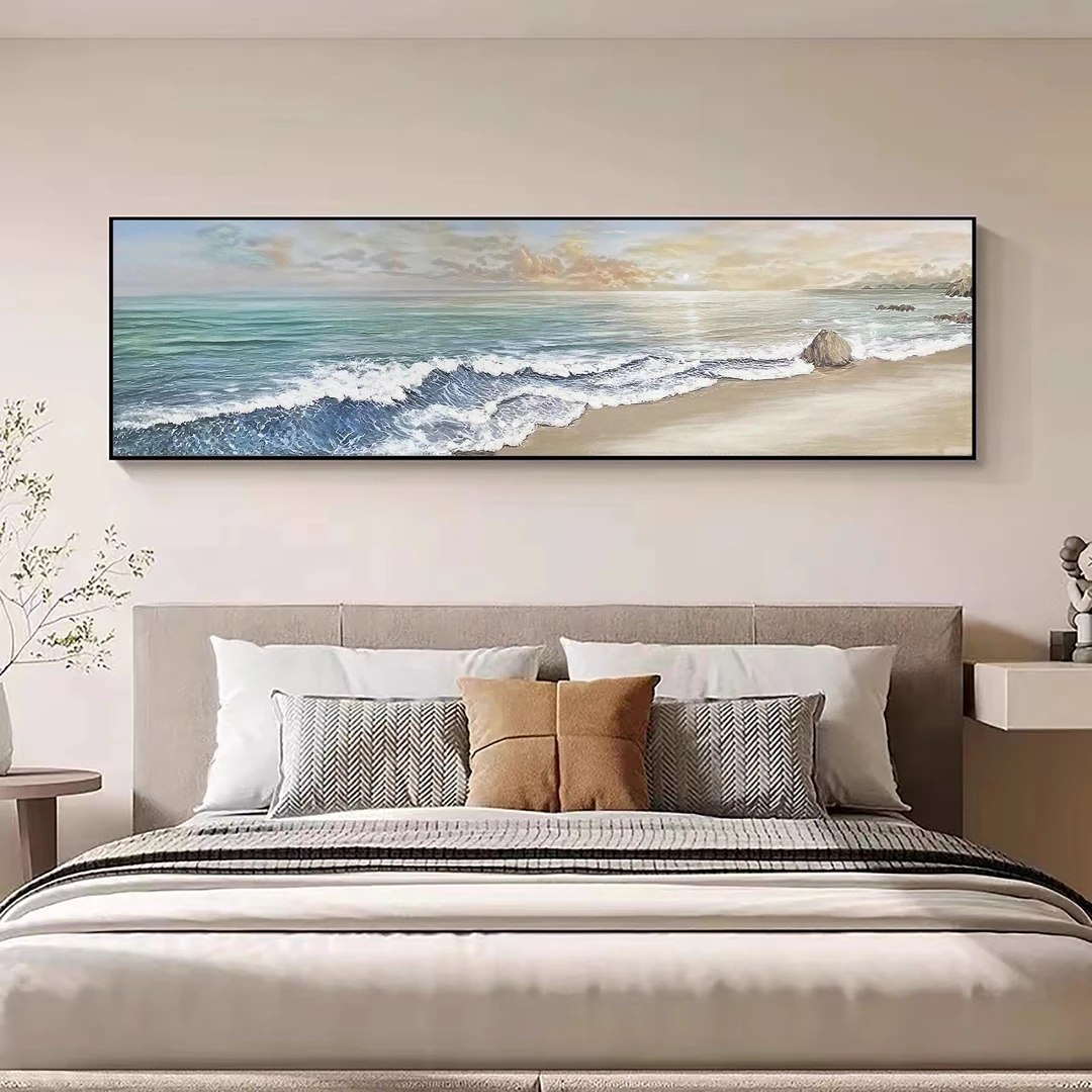 CT  555-30《海上日出》现代奶油手工油画床头装饰画背景单幅40*150