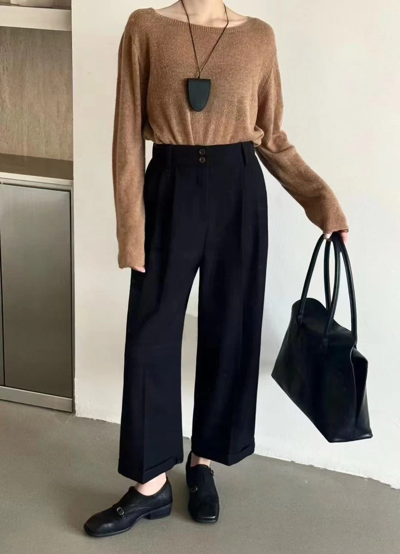 （高级订制）小个子两扣卷边王炸爆款直筒九分裤