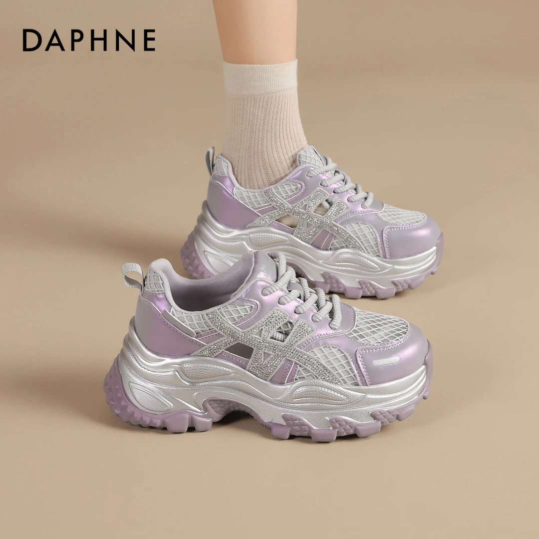 达芙妮2025年新款厚底老爹鞋女鞋时尚百搭网面镂空透气运动休闲鞋