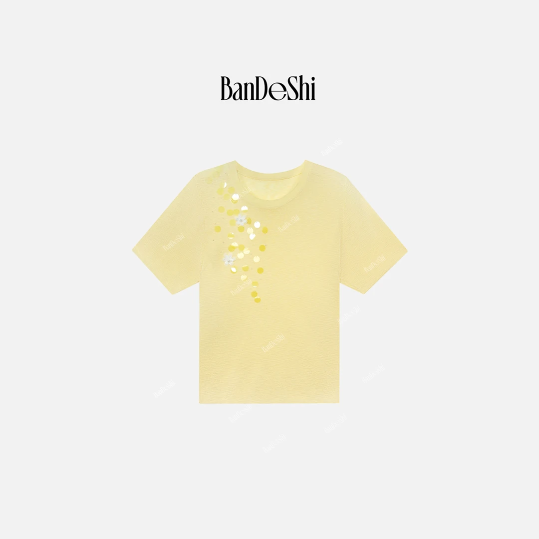 【B6411】#班德施-设计感时尚法式重工针织短袖简约SC