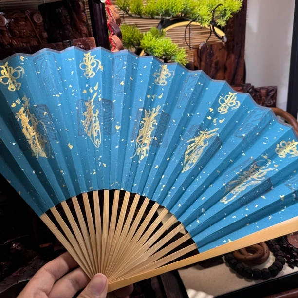 （镇）居家摆件 古风五雷五财扇道门文化折扇（当家亲绘）