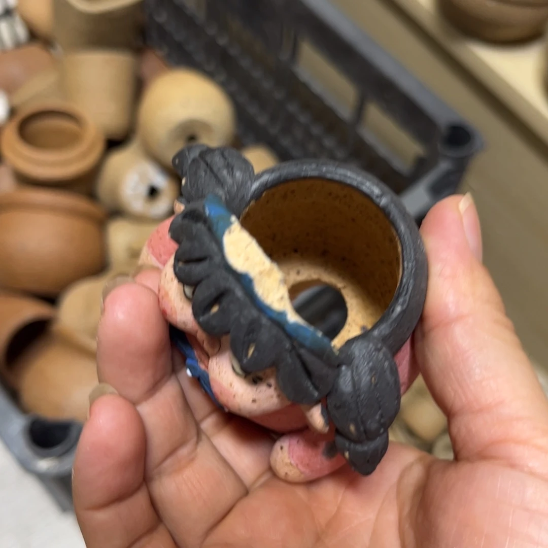 沙***小泥塑古镇炻陶花盆