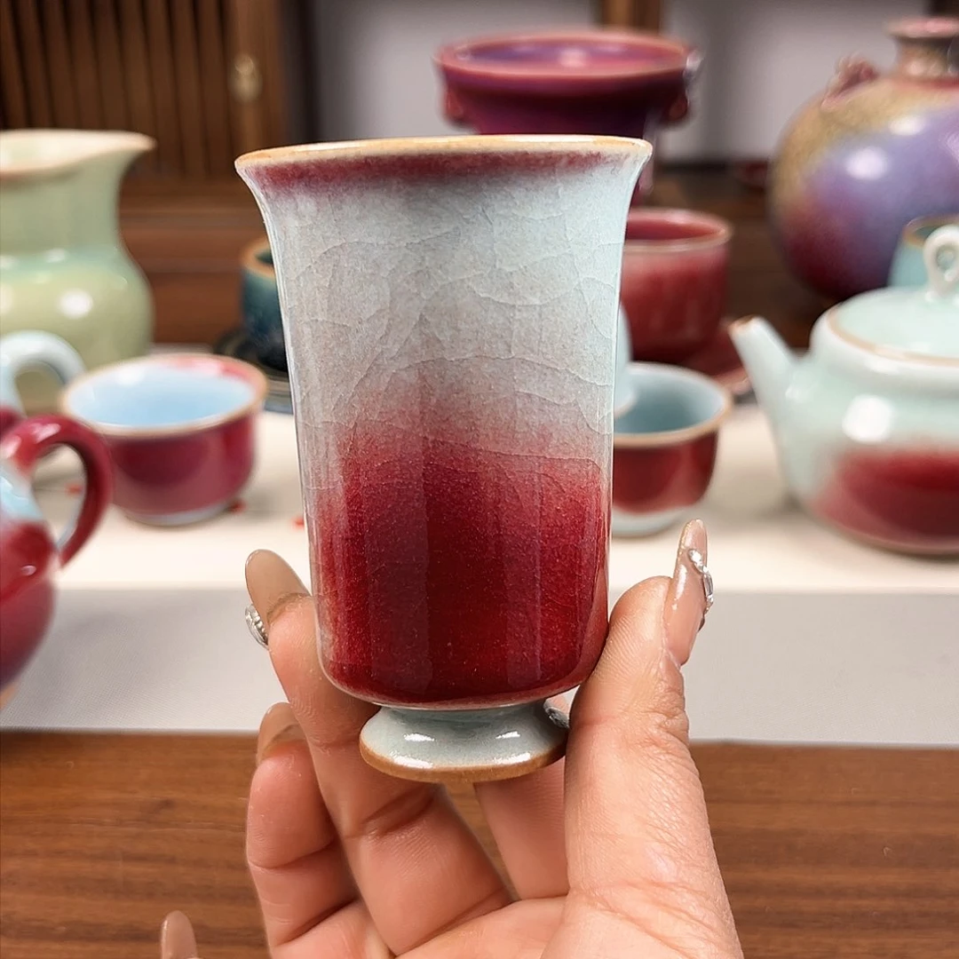 瓷片田*天青色圆融杯