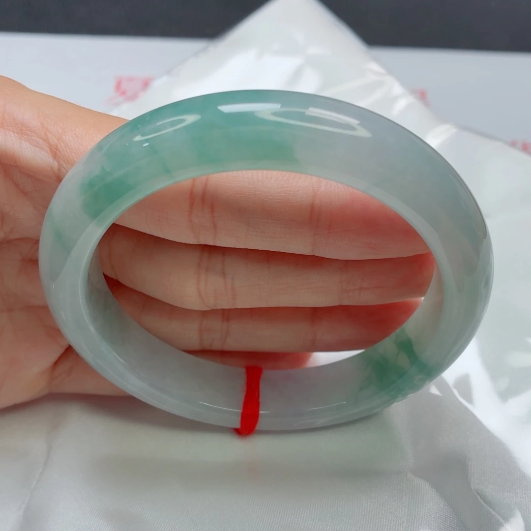 翡翠手镯未镶嵌61圈糯化冰淡紫飘花023