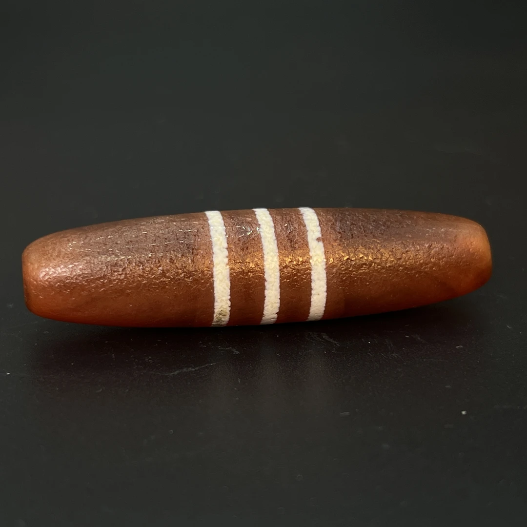 "清代 镶蚀玛瑙三眼藏式珠/ DZ451612/ 古玩/收藏/德州文物"