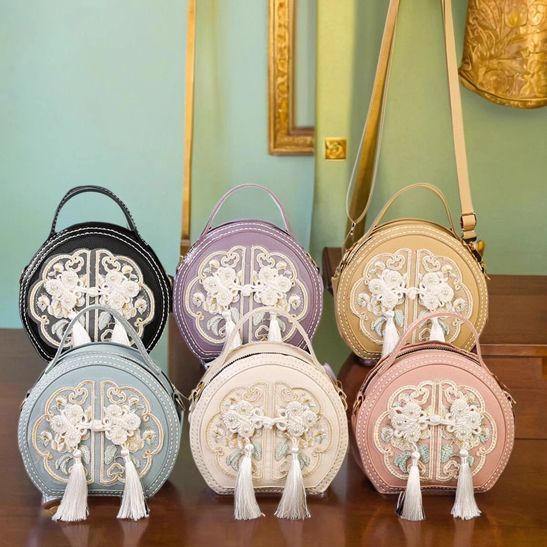 国风diy手工包包编织刺绣新中式百搭小圆包自制材料包汉服搭配女