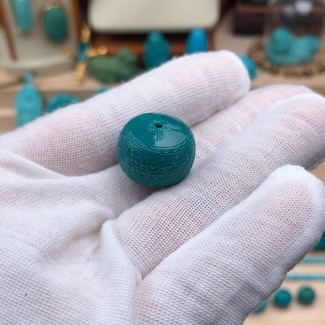 绿松石未镶嵌绿松石云纹鼓珠