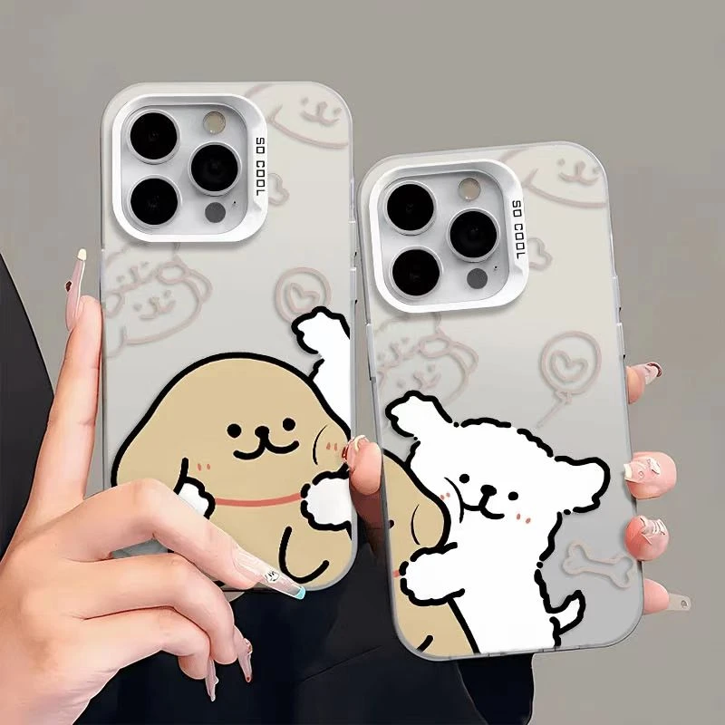 线条小狗情侣创意手机壳适用苹果16小米15红米OPPO荣耀70华为VIVO