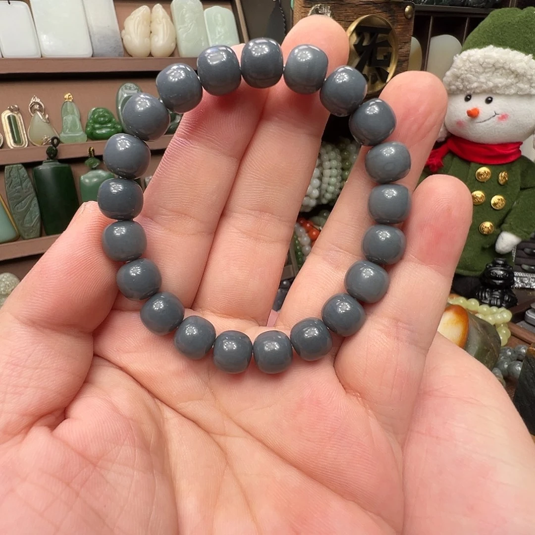 和田玉未镶嵌手串新疆且末莫兰迪色调雾霾蓝10mm老型福利