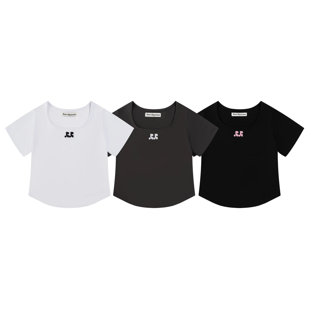 韩国潮牌Rest&RecreationU领正肩上衣修身型学院风短袖夏季百搭