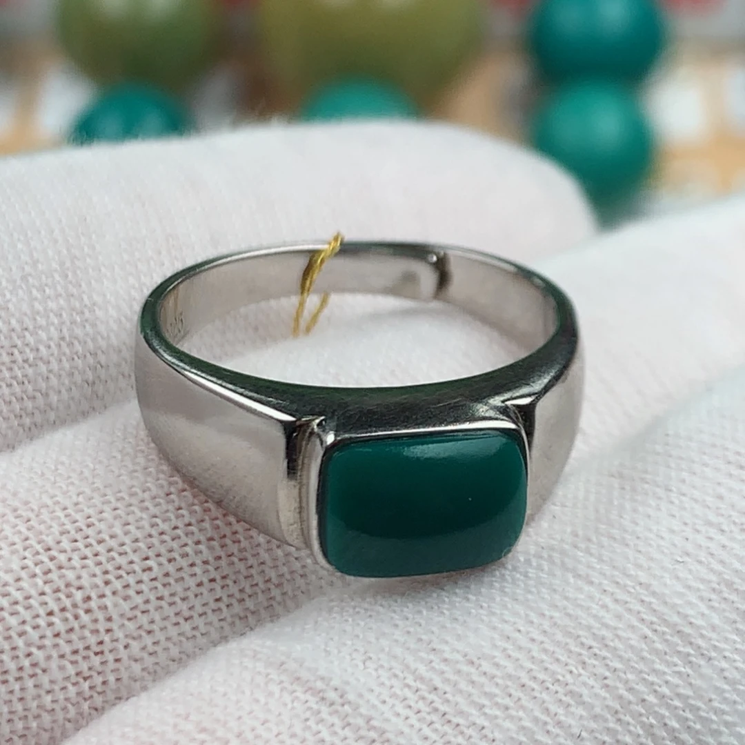 银S925镶嵌绿松石配饰马鞍戒