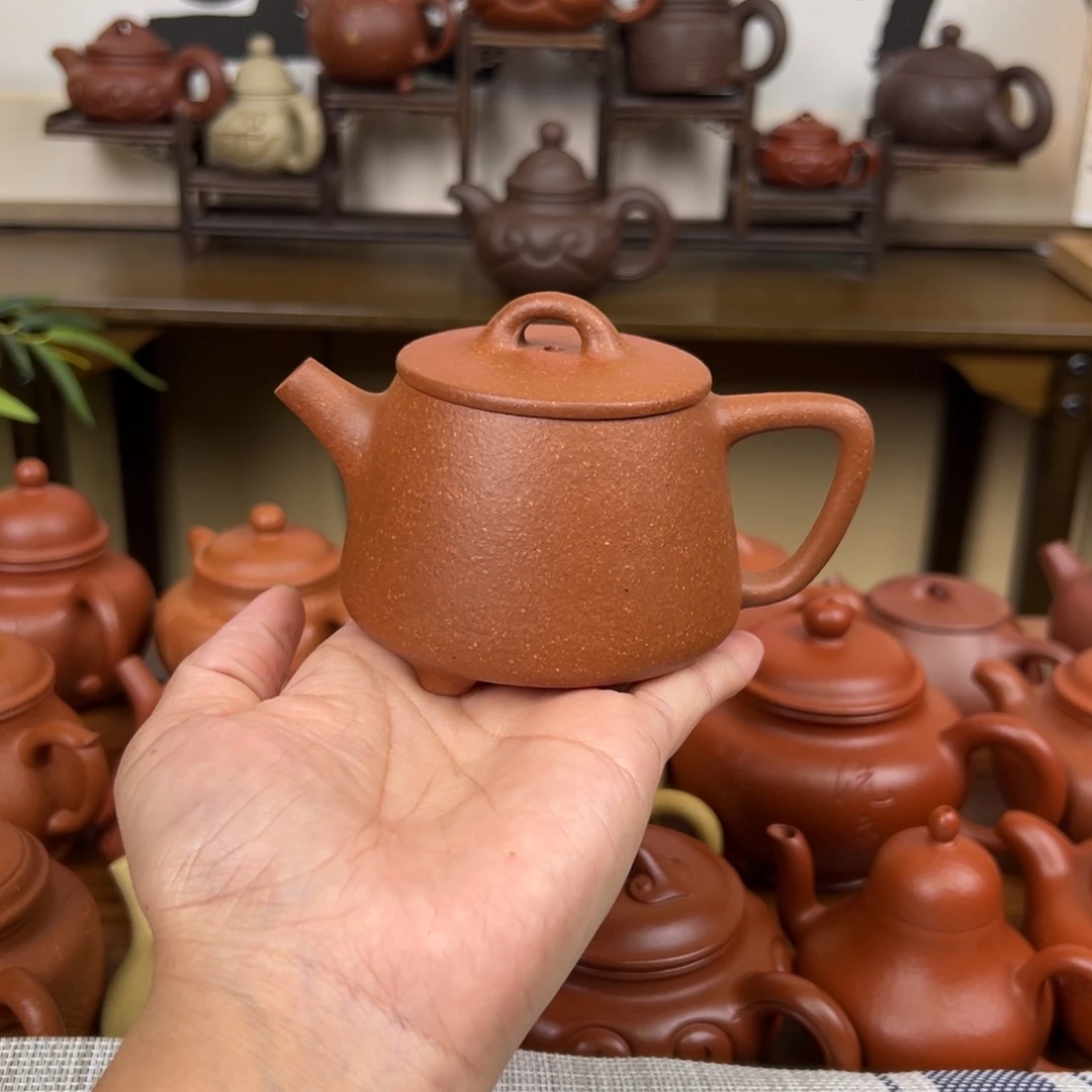 紫砂茶壶黄降坡平盖石瓢170cc