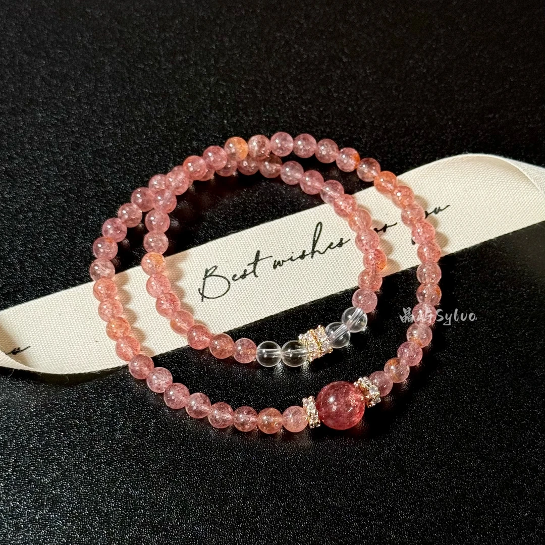 【草莓甜心】5mm草莓晶+9mm鸽血红草莓晶+白水晶原创天然水晶手串