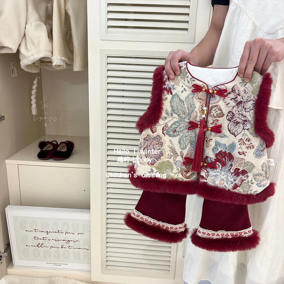 女童过年汉服礼服中式套装秋冬季儿童宝宝国风拜年周岁新冬装服