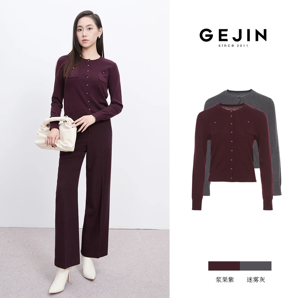 GEJIN/歌锦新款长袖圆领小香风修身型针织衫9332560418