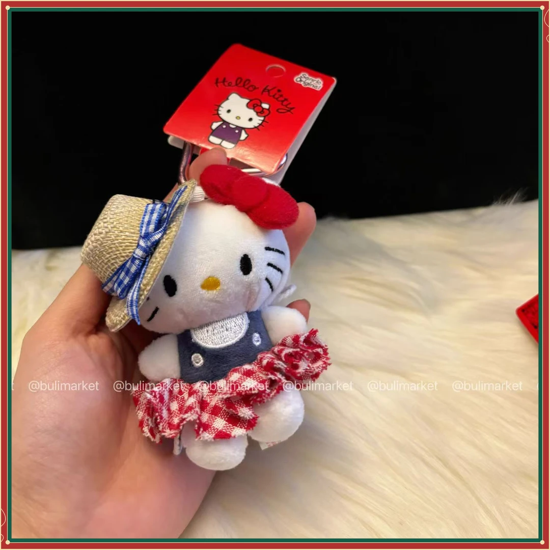 草帽红裙kt猫咪挂件背包可爱TFBH毛绒公仔玩偶包挂饰车钥匙【悦成】