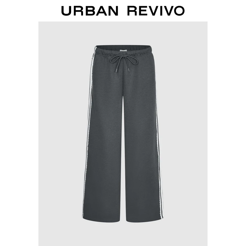 UR2025冬季新款女装休闲运动风系带撞色条纹阔腿裤UYL650113
