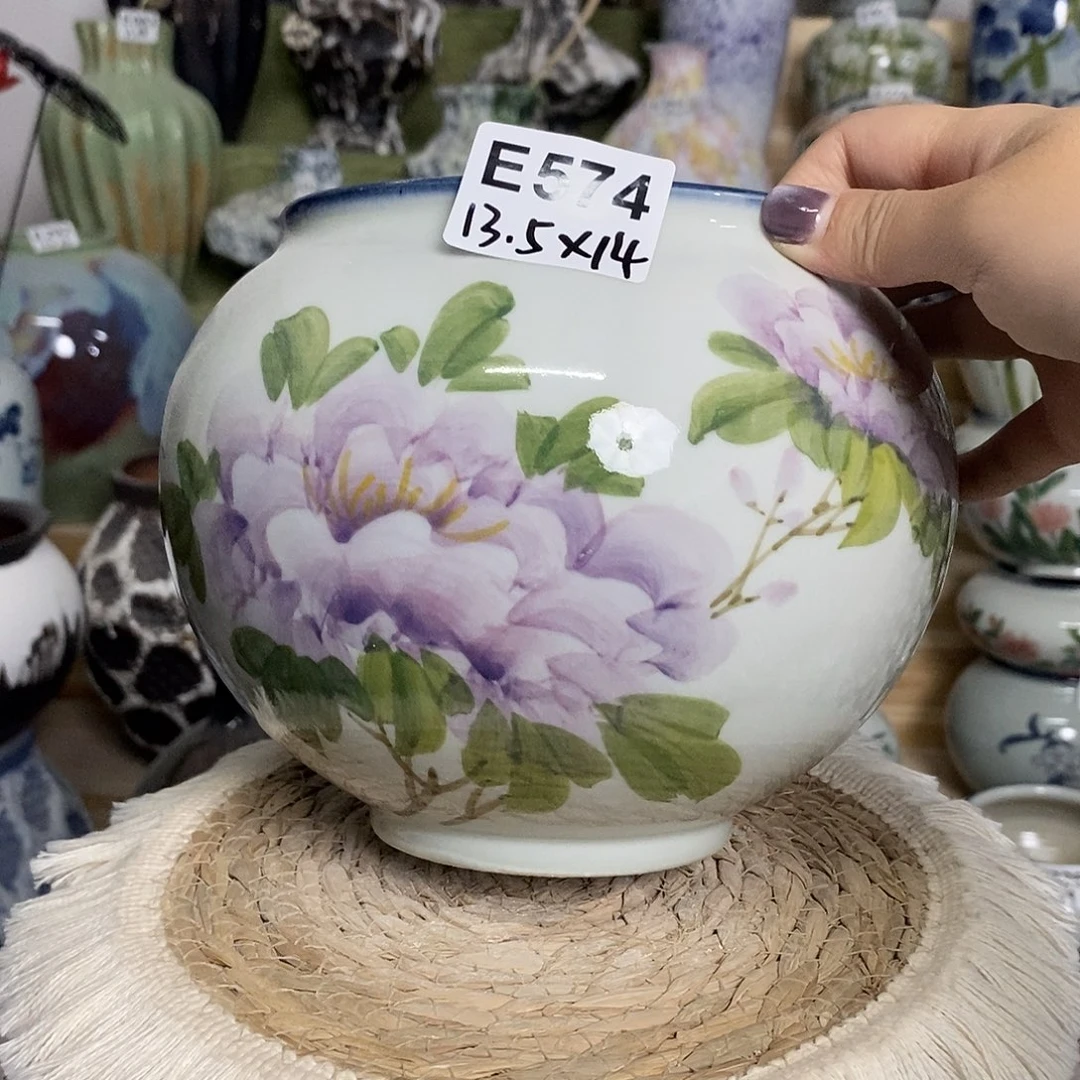 有孔 景德镇纯手绘高温陶瓷 E574 底磕碰 介意勿拍