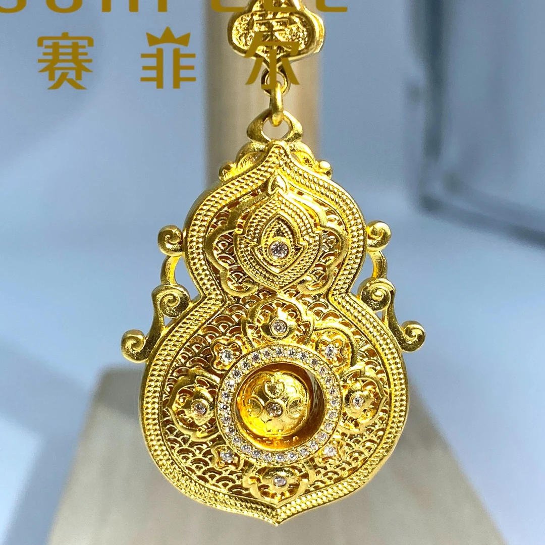 【五一活动专属】足金新年中式人生四美葫芦宫廷黄金吊坠春节福禄