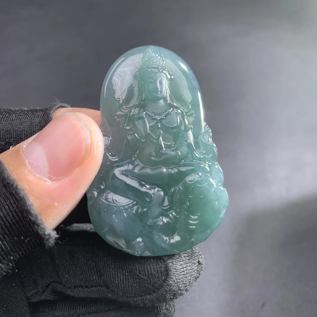 天然A货翡翠普贤菩萨79227龙蛇生肖守护神本命佛挂坠吊坠挂件