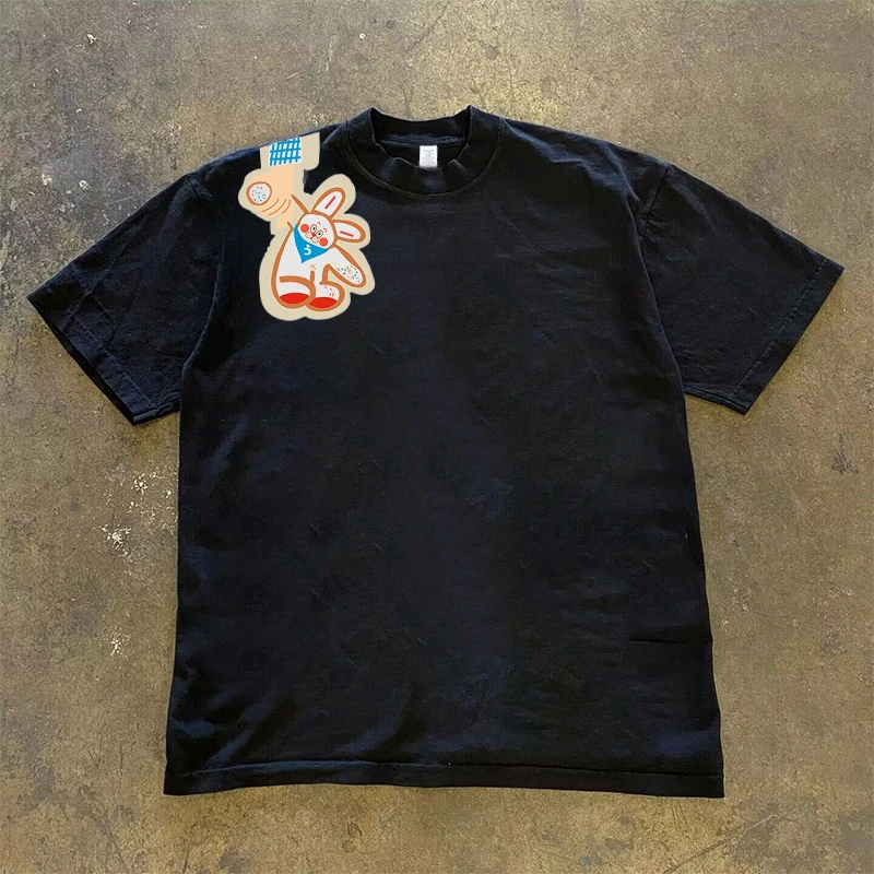 230g纯棉！多巴胺小动物ins风小兔子卡通印花半袖上衣短袖T恤男女