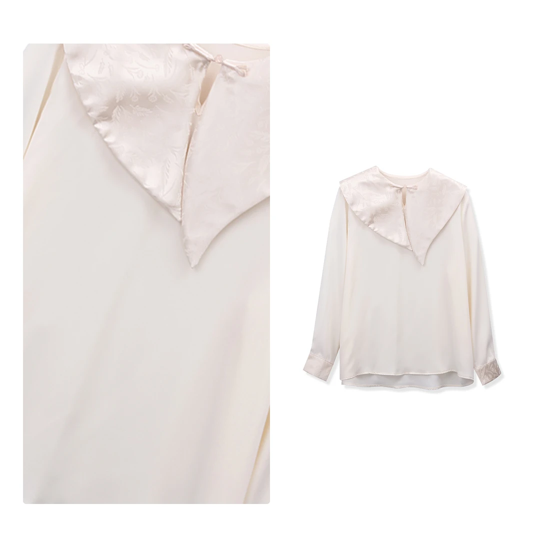 门店24&9！国风新中式！摇曳荷叶领/缎面提花盘扣设计衬衫女 C20516