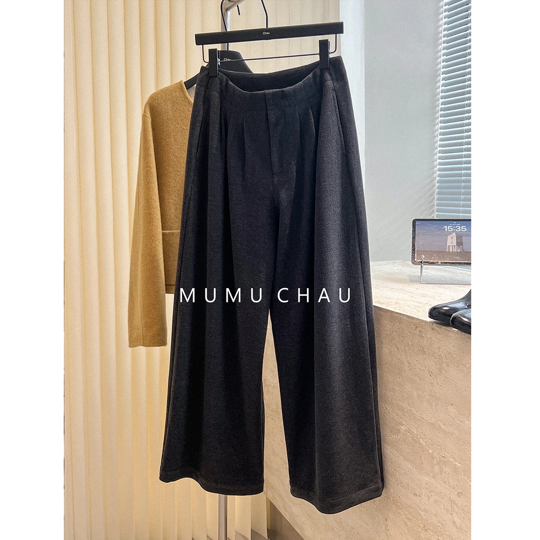 「MUMU CHAU」【空气感】女秋冬季简约休闲裤舒适直筒呢子裤LD58256
