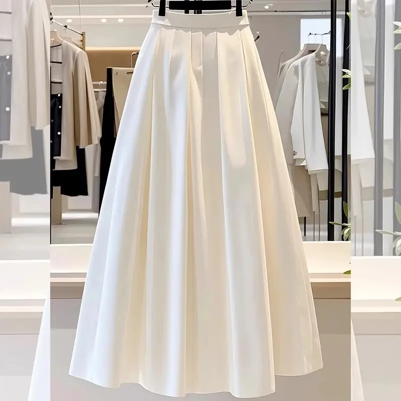 今年爆款流行小个子气质高腰独特漂亮百褶裙a字白色半身裙女春...