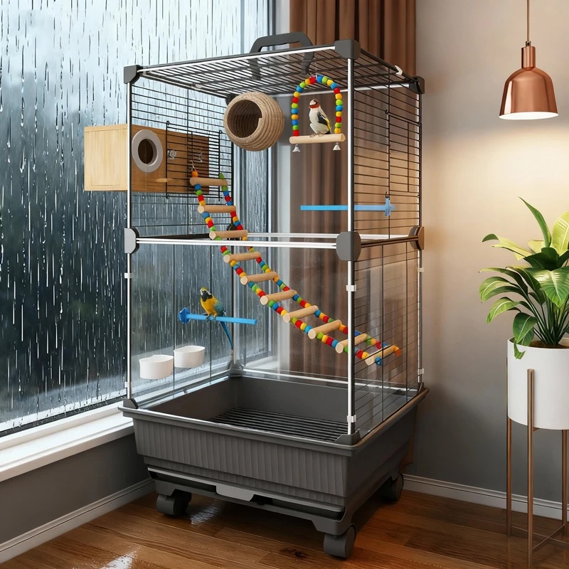 鸟笼鹦鹉笼大号家用防溅八哥画眉豪华别墅玄凤虎皮牡丹专用透明