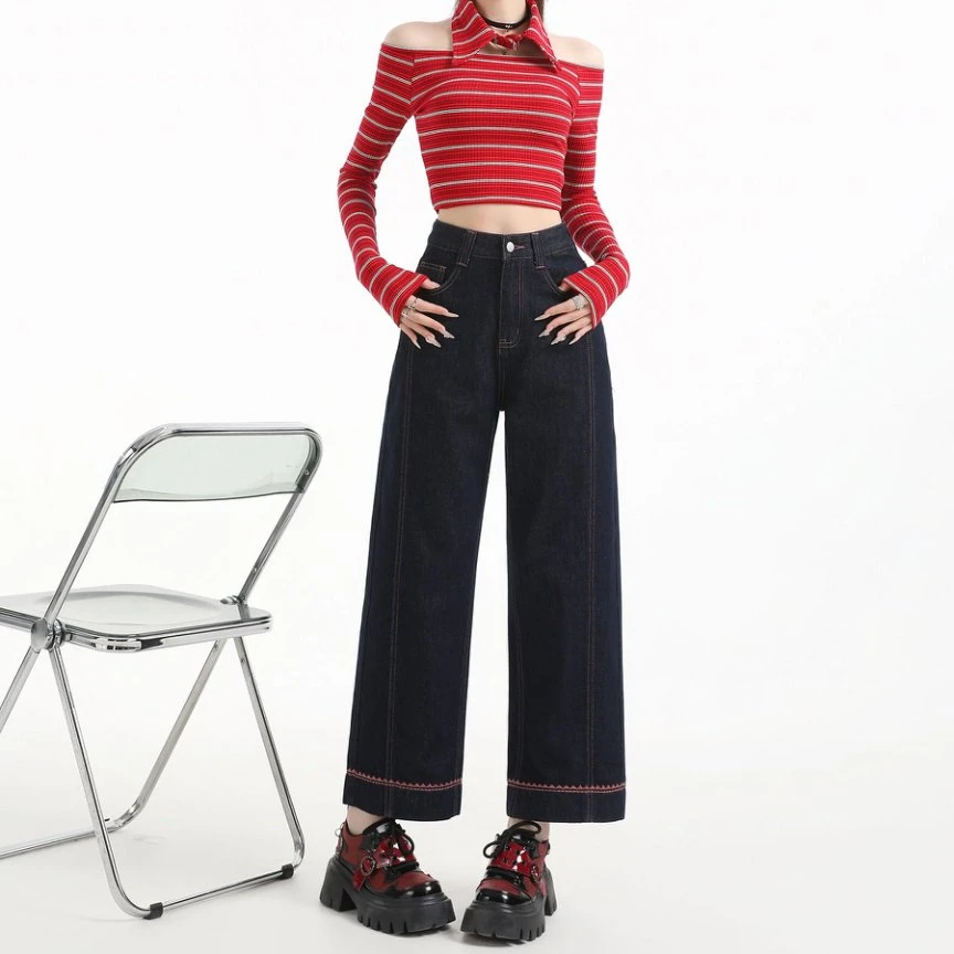 VENNACO维纳珂九分直筒牛仔裤女新款高腰宽松显瘦时尚百搭阔腿裤