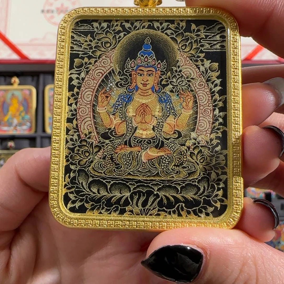 装裱画纯手绘天然矿料 四臂观观 普华东智绘