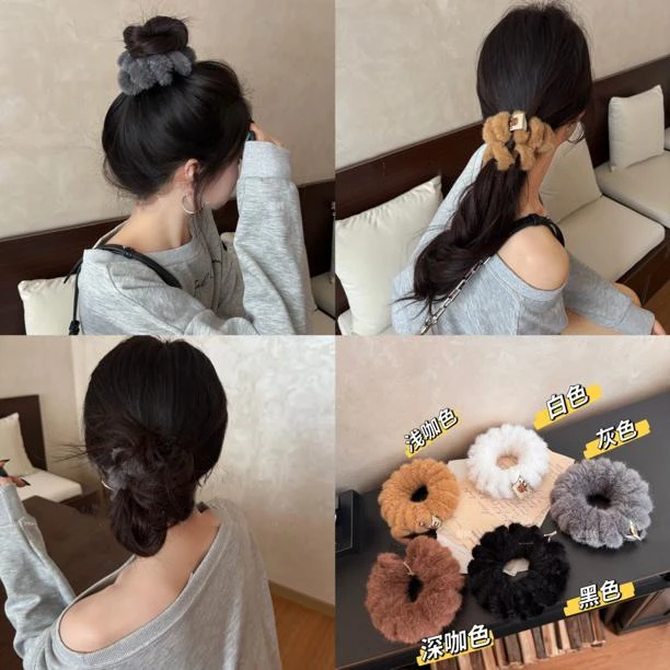 超大毛毛电话线发圈秋冬新款头绳毛绒发绳低扎马尾丸子头发圈头饰