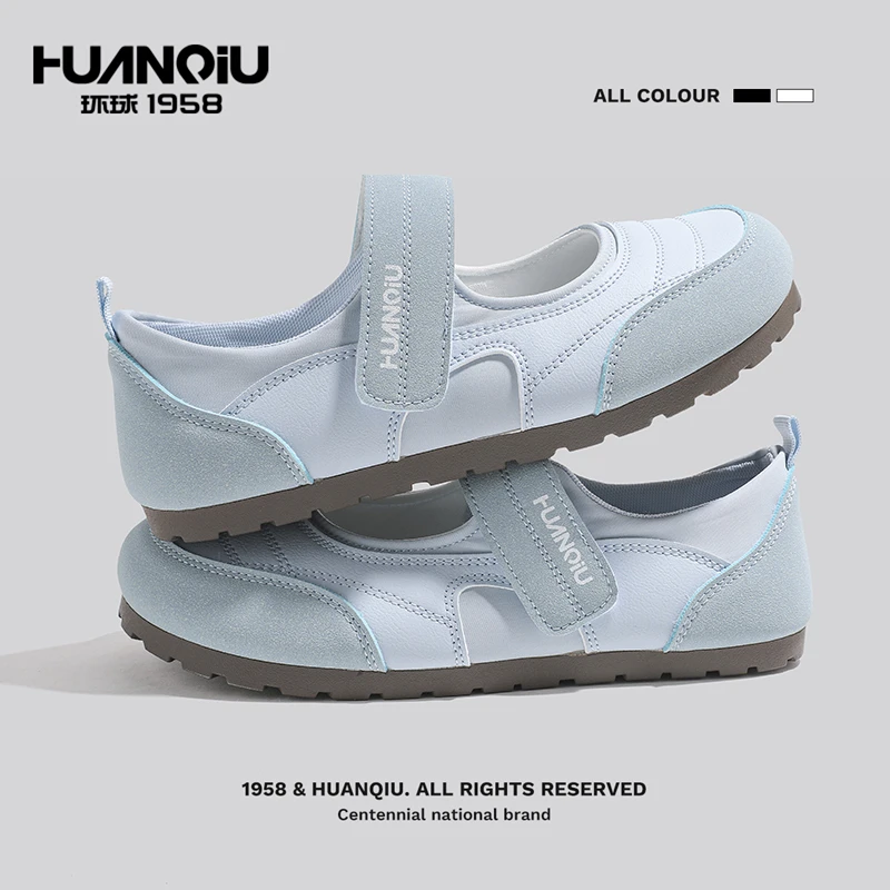 环球魔术贴蓝色玛丽珍鞋女2025新款夏季芭蕾鞋子平底凉鞋法式单鞋