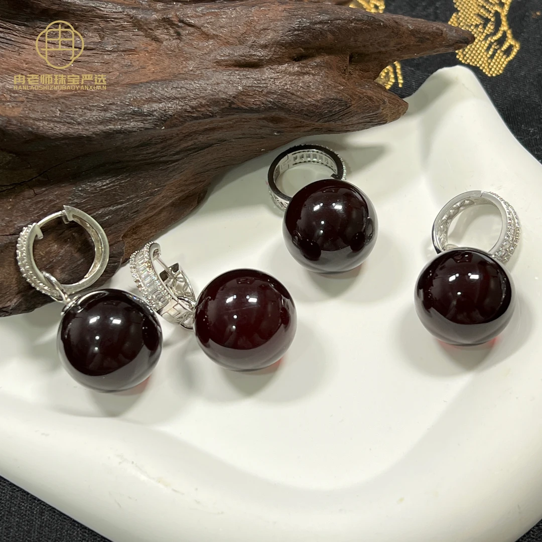 XP117天然琥珀血色翳珀S925银镶耳坠19mm+多样性发其一对