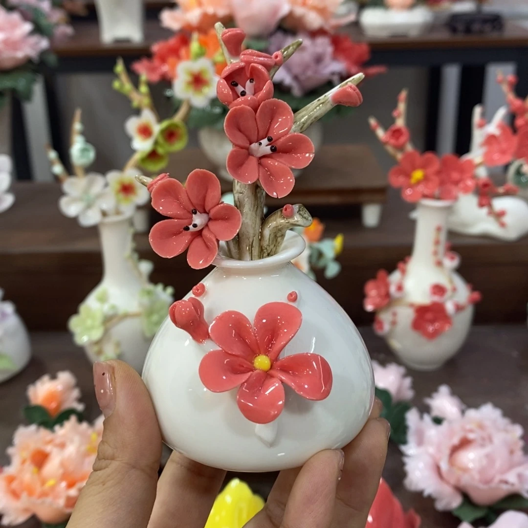摆件陶瓷手工花摆件